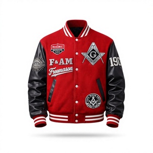 เสื้อแจ็คเก็ตแบบ Letterman สไตล์เมสัน พรีเมียม ตัวเสื้อทำจากโพลีเอสเตอร์/คอตตอน แขนเสื้อทำจากหนัง PU ด้านหน้าเป็นวัสดุที่เป็นมิตรกับสิ่งแวดล้อม - Product Image 1