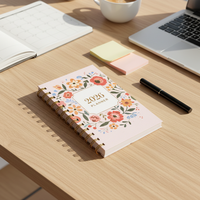 Agenda 2026 2027 personnalisé avec logo imprimé, reliure spirale, planificateur quotidien et mensuel, calendrier mensuel, journal, carnet de notes