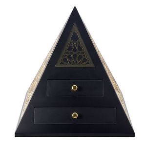 Moroccan Style <b>Black</b> Pyramid Jewelry <b>Box</b> with Gold Inlay Pattern and Two Drawers - Product Image 5