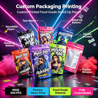 Sachets Mylar personnalisés de 3,5 g, style ZA Pack, emballage en feuille imprimé sur mesure, sachets refermables à fond plat pour bonbons et snacks