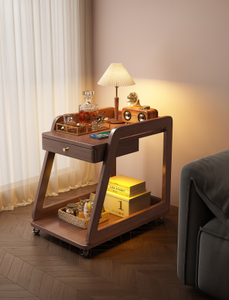 Midcentury Modern Solid Wood <b>Side</b> <b>Table</b> Coffee <b>Table</b> With <b>Storage</b> Drawer And Shelf For Living Room Home Bar Use - Product Image 4