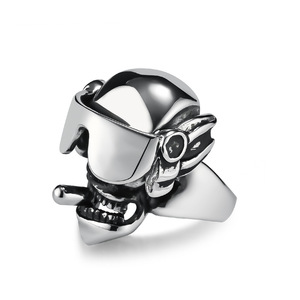 Retro Punk Skull <b>Ring</b> With Goggles And Cigar Men's Heavy Metal Jewelry Steel Color Gift Fashion <b>Rings</b> - Product Image 1