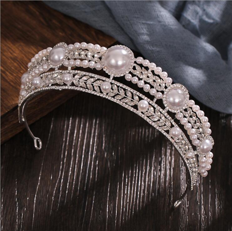 Роскошные свадебные ювелирные наборы со стразами 2020, Золотая Хрустальная корона, диадемы, Большой жемчуг, повязка на голову, аксессуары для волос для невесты