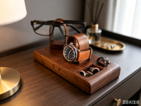 Organisateur de montres et de lunettes en bois, support de bureau en bois pour lunettes, montres, boutons de manchette et petits accessoires