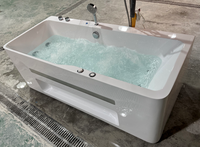 Baignoire autoportante pour adulte avec cascade lumineuse LED, température constante et coussin de massage à bulles