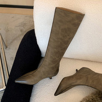 Bottes d'équitation en cuir véritable à bout pointu, talon fin, hauteur genou, pour l'hiver