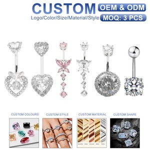 925 <strong>Silver</strong> Double Heart Cubic Zirconia <strong>Belly</strong> Ring Crystal Dangle Navel Piercing Jewelry for Girls Summer Gift Bulk Wholesale - Product Image 2