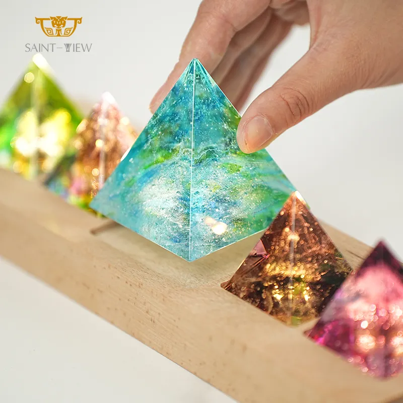 LED Hand Crafted Mini 3D Meditation Energy Generator Crystal Glass Healing Spiritual Orgonite Orgone Pyramid