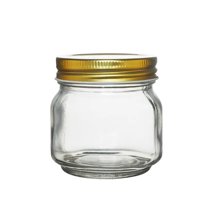 Berlin Kemasan Food Grade Selai Madu Acar Jelly Mini Mason Jar 250Ml Jelas Persegi Kaca Saus Jar