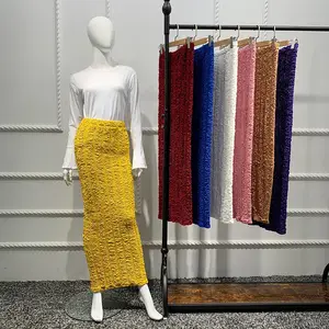 Solid dubai women high waist solid spadex knit long pencil skirt