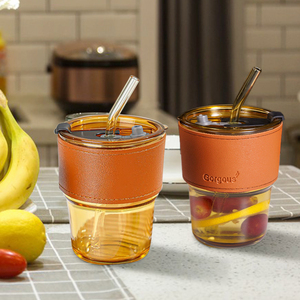 Tazza da <span class=keywords><strong>caffè</strong></span> in <span class=keywords><strong>vetro</strong></span> per festival di bambù con tazza di <span class=keywords><strong>vetro</strong></span> per <span class=keywords><strong>caffè</strong></span> ghiacciato da 400ml all'ingrosso della fabbrica con cannuccia e coperchio - Product Image 3