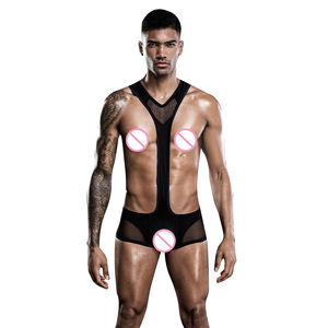 บอดี้สูทเซ็กซี่สำหรับผู้ชาย,บอดี้สูทเกย์สีดำทรงพลัสไซซ์บอดี้สูท - Product Image 2