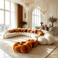 Canapé modulaire incurvé en forme de nuage, revêtu de velours, avec poufs, pour salon de villa