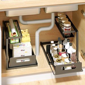 Organisateur sous évier à 2 niveaux, best-seller 2023, organisateur de placard de cuisine sous évier, étagère coulissante pour placard - Product Image 5