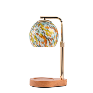 Contemporary Adjustable <b>Table</b> Lamp with Multicolored Glass Shade Wood Base E26 AC <b>LED</b> Warm <b>Light</b> 2700K for Bedroom - Product Image 1