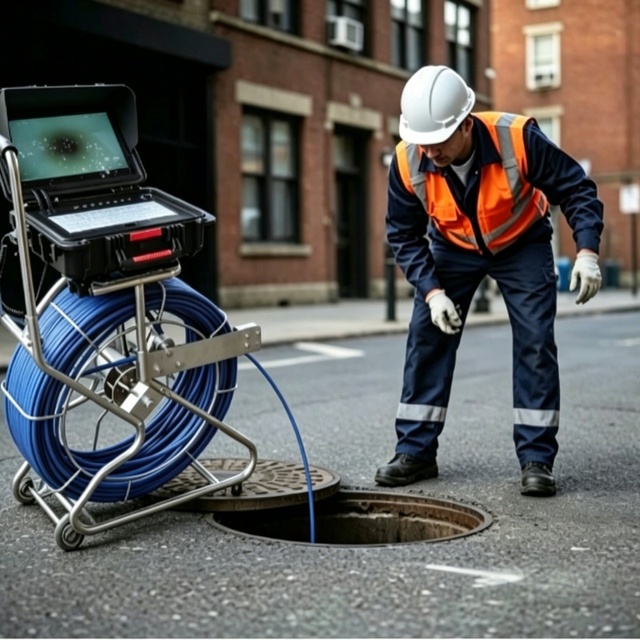 Industrial 360° Drain Pipeline Inspection Camera 35mm Pan & Tilt 5MP Endoscopy Camera With 13inch Monitor Keyboard Meter Counter