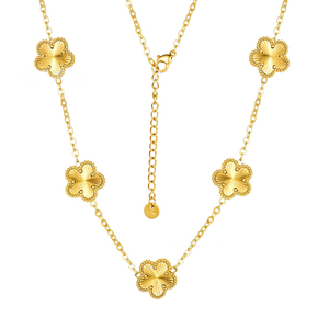 Collar de Acero Inoxidable Chapado en Oro de 18K con Diseño de Trébol de Cinco Hojas, Collar de Oro de la Suerte con 5 Hojas, Joyería para Mujer - Product Image 1