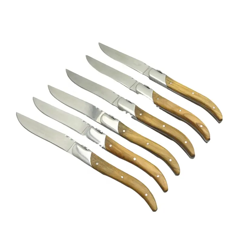 Laguiole serrated steak knives olive handle with black gift box 6pcs