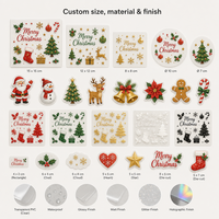Étiquette personnalisée en PVC transparent, autocollant adhésif de Noël pour promotion saisonnière, emballage cadeau, 3D en relief