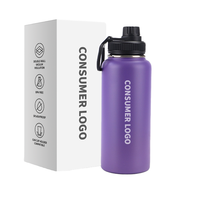 Vasos Personalizados de Acero Inoxidable de 12oz, 32oz, 40oz y 64oz, Botella Deportiva de Doble Pared con Aislamiento al Vacío, con Asa y Tapa para Viajes