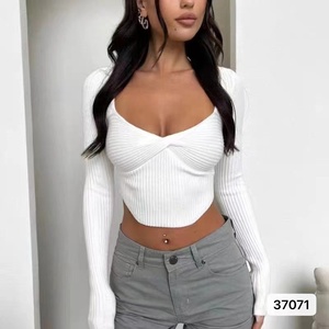 Slim tunica pendolare sexy primavera e autunno modelli quadrati corti a paragrafo a maniche lunghe maglieria in chiffon modelli da <span class=keywords><strong>donna</strong></span> - Product Image 3