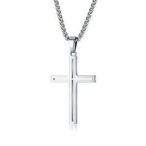 Cross-border minimalist hip-hop <b>titanium</b> steel hollow cross necklace, unisex cool style, everyday wear accessory pendant - Product Image 5