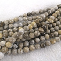 Perles lisses polies en gros pour la fabrication de bijoux, perles en vrac en agate feuille d'argent naturelle