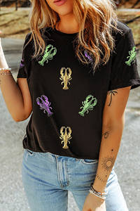 Camiseta Festiva con Estampado de Langosta <span class=keywords><strong>Negra</strong></span> de Dear-Lover, Fabricante de Ropa de Boutique para <span class=keywords><strong>Mujer</strong></span> al por Mayor - Product Image 3