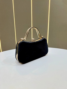 Pochette <span class=keywords><strong>da</strong></span> Sposa con Doppio Manico in Metallo e Diamanti, Borsa <span class=keywords><strong>da</strong></span> Damigella Elegante in Velluto Nero per Donna - Product Image 4