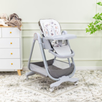Chaise haute bébé 2-en-1 pivotante, 8 niveaux de hauteur, 6 positions inclinables, pliable avec coussin en PU, chaise de repas multifonctionnelle