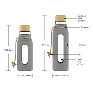 Bouteille d'eau en verre borosilicate de haute qualité avec couvercle en bambou, logo personnalisé rose, recyclable, écologique, unique, avec manchon en silicone - Product Image 4