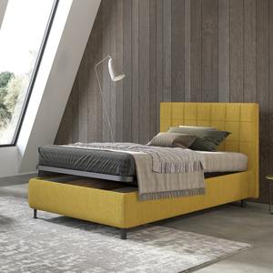Letto matrimoniale con contenitore in tessuto color senape - Product Image 1