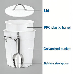 Bộ làm mát rượu bằng kim loại trắng phong cách cổ điển, phụ kiện phục vụ tiệc tùng, xô đá mạ kẽm kèm muỗng và nắp đậy cho mùa hè - Product Image 3