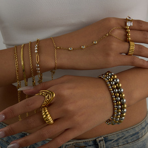 Gelang Perhiasan Fashion Baja Anti Karat Zirkon Emas <span class=keywords><strong>Bangles</strong></span> <span class=keywords><strong>18K</strong></span> Gelang Wanita Mewah Grosir Cincin Baja Anti Karat - Product Image 1