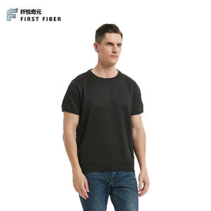 T-shirt décontracté uni en polyester noir résistant aux coupures, teint en pièce, respirant, écologique, léger, de la marque Adamas First Fiber - Product Image 5