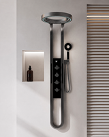 Panneau de douche multifonctionnel 5-en-1 avec LED, jets circulaires, fonction de massage doux, ensemble de douche cascade en acier inoxydable