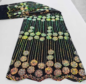 Tela de Encaje de <span class=keywords><strong>Terciopelo</strong></span> con Lentejuelas Bordadas y Cuentas, Estilo Nigeriano, para Vestidos de Mujer, Precio al por Mayor, Gran Venta - Product Image 6