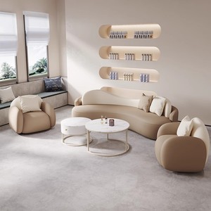 طقم كنبات زاوية عصري فاخر بتصميم منحني من الجلد الصناعي، قابل للتعديل بإسفنج عالي الكثافة، مثالي للمكاتب والمساحات العصرية - Product Image 3