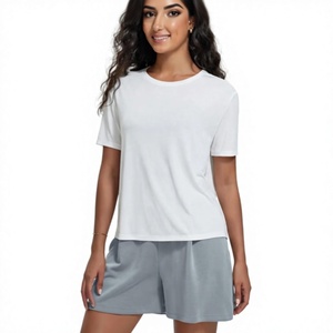 Women's <b>White</b> V-Neck Short Sleeve <b>Crop</b> Top Regular Fit Knitted Cotton Casual Solid Color Breathable Eco-Friendly Quick Canvas - Product Image 1