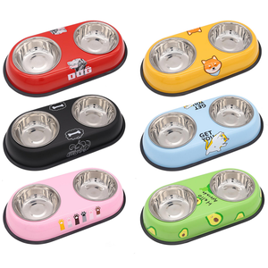 Qbellpet Manufacturers Wholesale Colorful Cute Print Customisable Luxury Personalized Pet Stainless Steel Dog Double Food Bowl