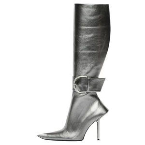 Botas de tacón alto fino y punta fina hasta la rodilla para mujer, hechas a medida con hebilla de moda, talla grande 43 - Product Image 4