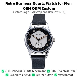 <span class=keywords><strong>Montre</strong></span> à quartz rétro personnalisée THORN pour hommes, bracelet en cuir luminescent C3, verre saphir, étanche, OEM ODM - Product Image 1