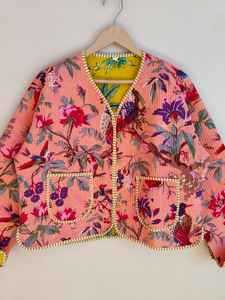 Chaqueta Bomber Ecológica Acolchada de Algodón con Estampado Floral para Mujer, Chaqueta Corta Boho Hecha a Mano, Ropa de Abrigo de Invierno Reversible Estándar - Product Image 3
