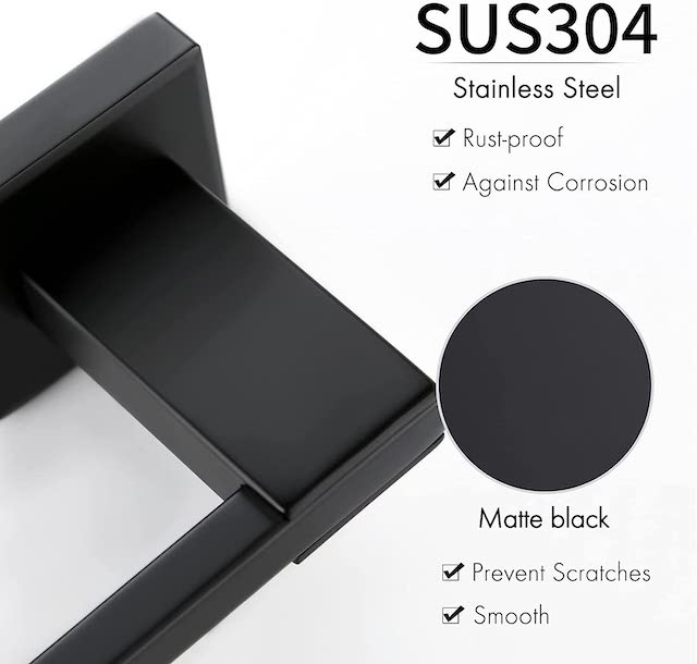 Set Bagno 10 Pezzi Nero Opaco - Portasciugamani, Anelli E Ganci In Acciaio Inox SUS304 - Accessori Bagno Design Quadrato - 3
