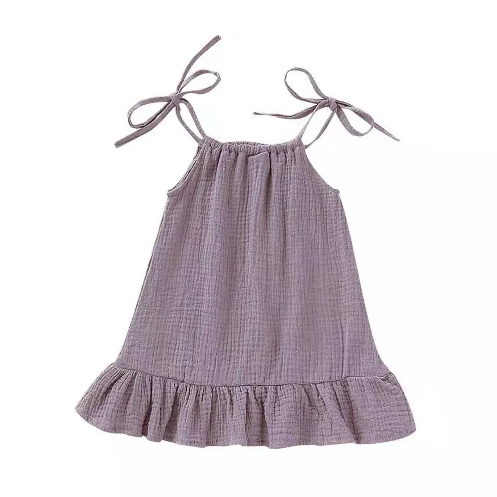 Vestido de verão para meninas, vestido adorável de 6 a 9 meses, algodão puro e cânhamo, roupas infantis, vestido sem mangas