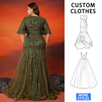 Robes de Soirée Fourreau Impériales Taille Plus Femme Élégantes Manches Courtes Paillettes Longueur Sol Demoiselle d'Honneur en Maille