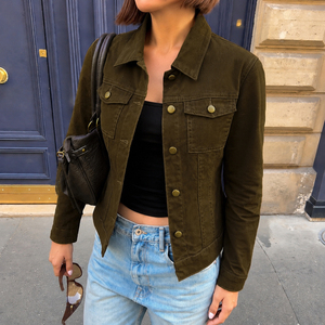 Retro Button Front Denim Shirt, Women's <b>Long</b> <b>Sleeve</b> Casual Jacket, <b>Y2K</b> Vintage Streetwear Outerwear Fashion <b>Top</b> - Product Image 4