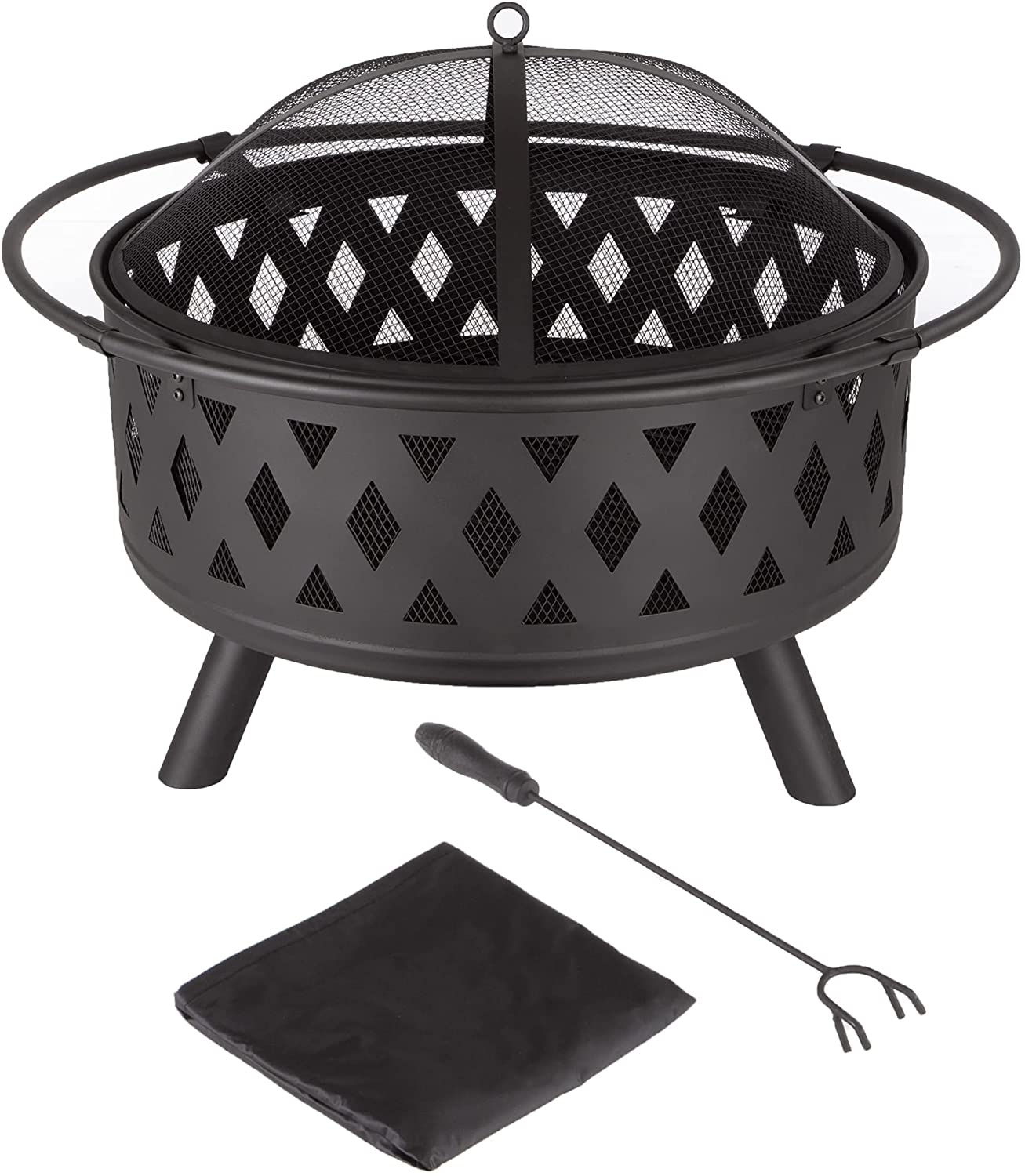 New upgraded 32 inch outdoor patio wood burning round metal steel fire pit homes backyard cottage barbecue heating