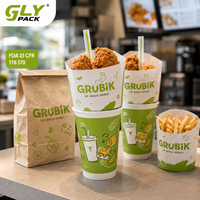 Lot de gobelets personnalisés imprimés pour snacks avec plateau alimentaire et paille, pour poulet frit, frites, boissons, emballage alimentaire à emporter