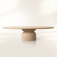 Table à manger ovale en bois avec piétement sculpté, table de dîner familiale en bois massif pour salle à manger et décoration intérieure